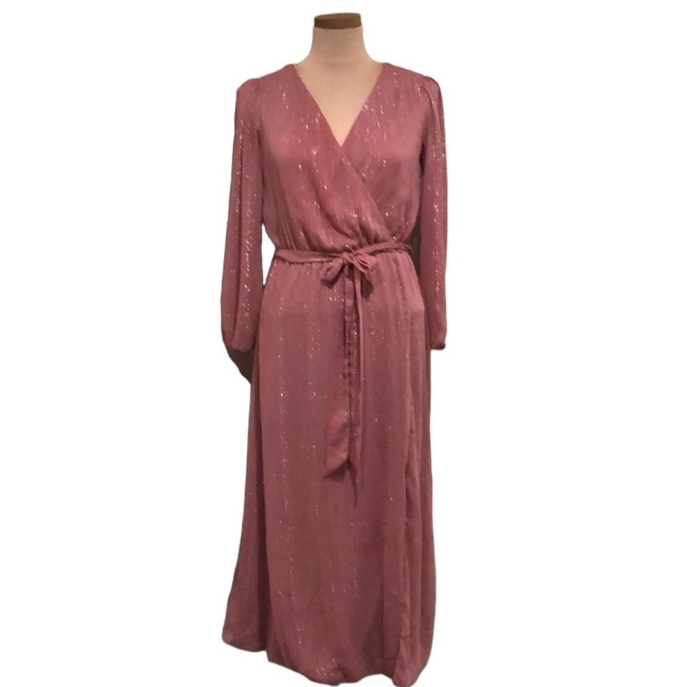Francesca’s Collection Premier Amour Maxi Dress Size 2 Mauve Pink Gold Striped